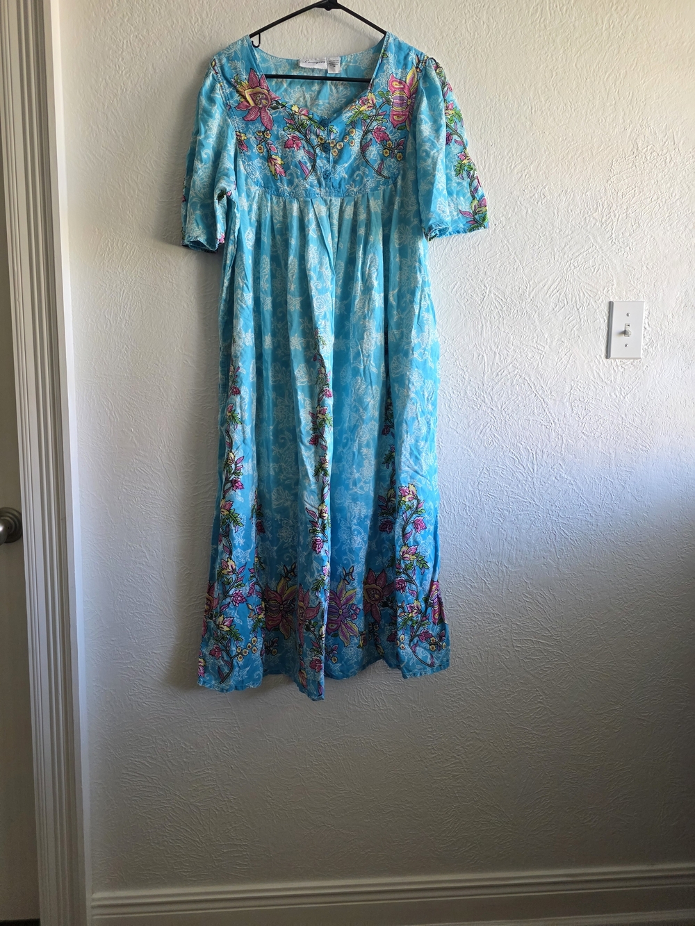 Babygirl Lounges Aqua Floral Button-Front Maxi House Dress
